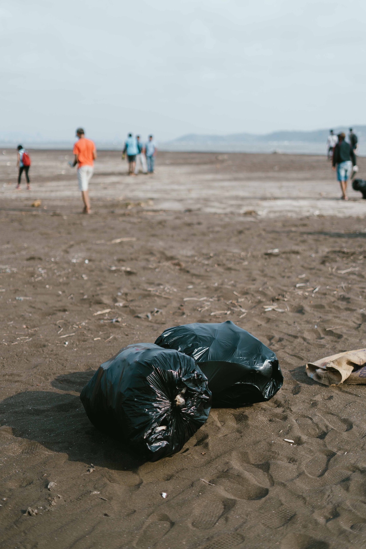 Σακούλες σκουπιδιών σε παραλία