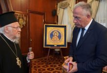 Συνάντηση Στ. Καλαφάτη με τον Οικουμενικό Πατριάρχη για τo Ερευνητικό Ινστιτούτο Ηθικής Θεολογίας και Φιλοσοφίας στην Επιστήμη και την Τεχνολογία